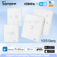 SONOFF T2EU-RF Smart Wall Light Switch 433MHz RF Remote Wall Panel 1/2/3Gang Touch Control Switch Alexa Google IFTTT Wholesale