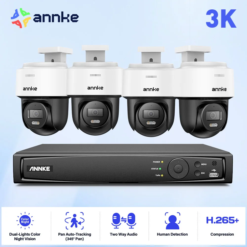 ANNKE 3K Surveillance System Smart Dual Light Network Dome Camera 12MP 8Ch PoE Support Human Detection Auto-Tracking