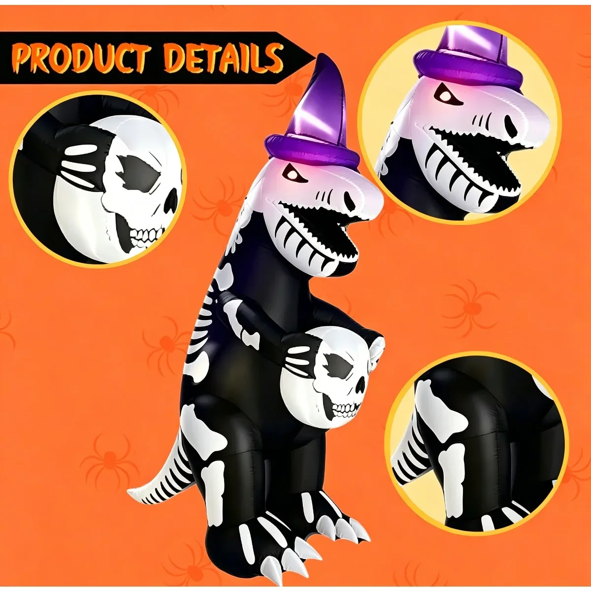 Outdoor Holiday Decorations Skeleton Dinosaur Inflatable Witch Hat LED Lawn Holiday Ornament