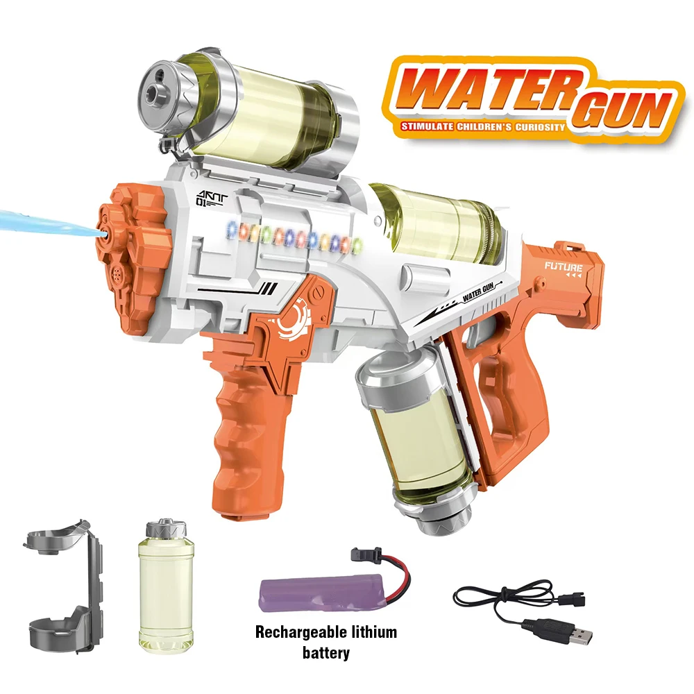 Pistolet à eau électrique automatique à grande vitesse, lumière continue, jouet d'eau musical, grande capacité avec lumière, cadeaux de plage en plein air pour enfants