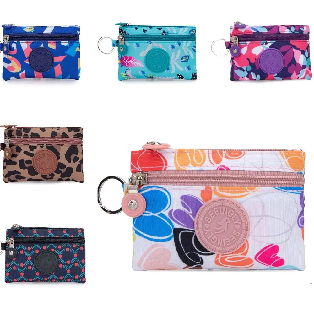 

Fashion Canvas Coin Purse with Key Ring Waterproof Credit Card Holder Floral Wear-resistant Wallet Money Bag Male Female