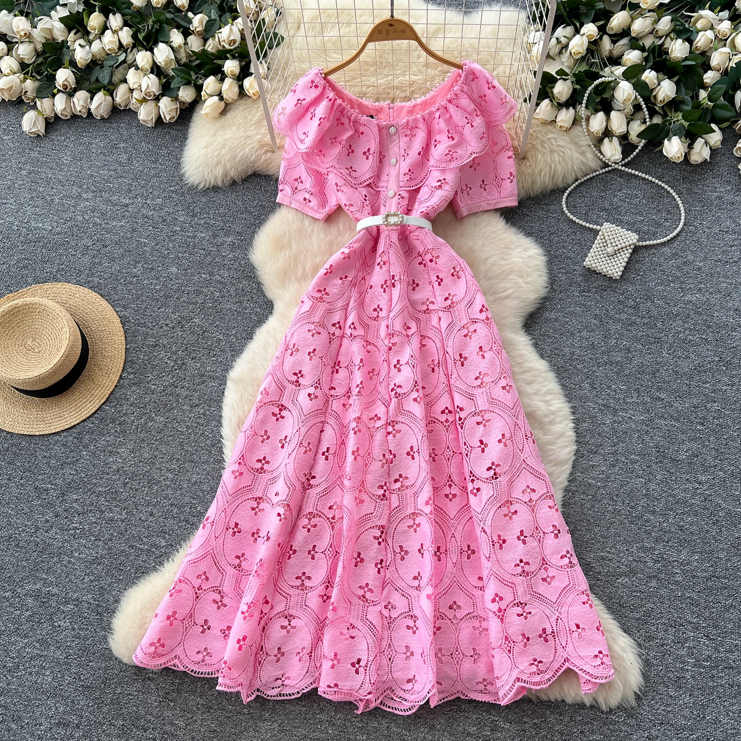 Chic vintage Sexy scava fuori manica corta Elegante fata moda coreana Boho Sundress abbigliamento donna