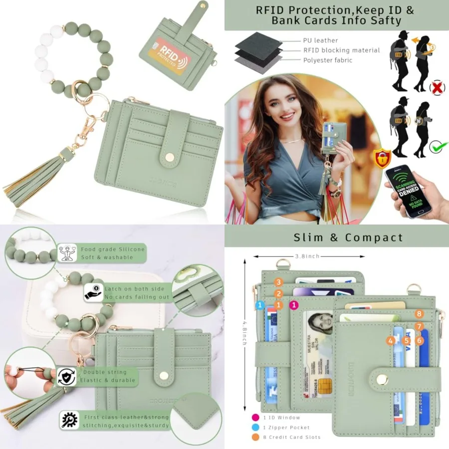 

BAOSIWA Silicone Bracelet Keychain Wallet for Women Wristlet Card Holder Slim RFID Wallet with Zipper Pocket