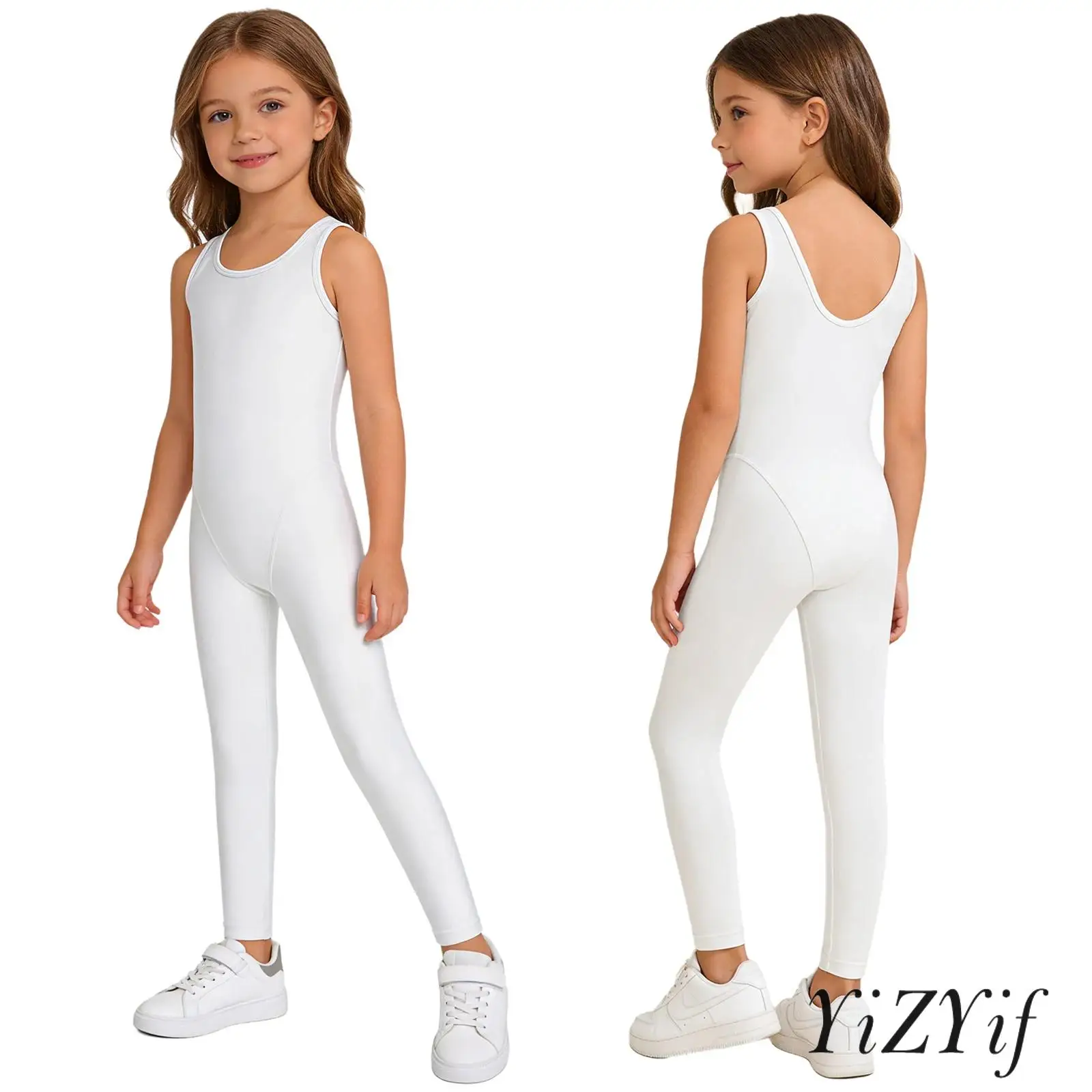 

Child 80s Gymnastics Jumpsuit Girls U Neck Sleeveless Rompers Unitard Full Body Leotard Bodysuit Latin Jazz Gym Dance Costume