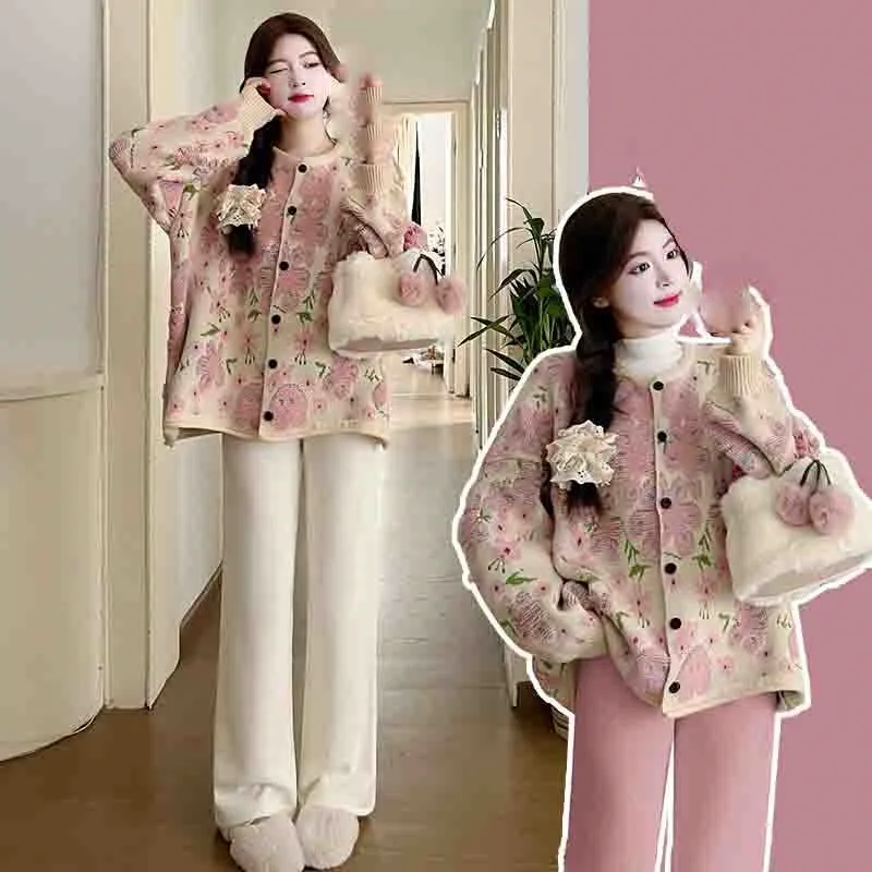 pregnant-women's-autumn-winter-fashion-clothing-set-maternity-thickened-coat-pants-square-collar-chinese-style-2-piece-set-li205