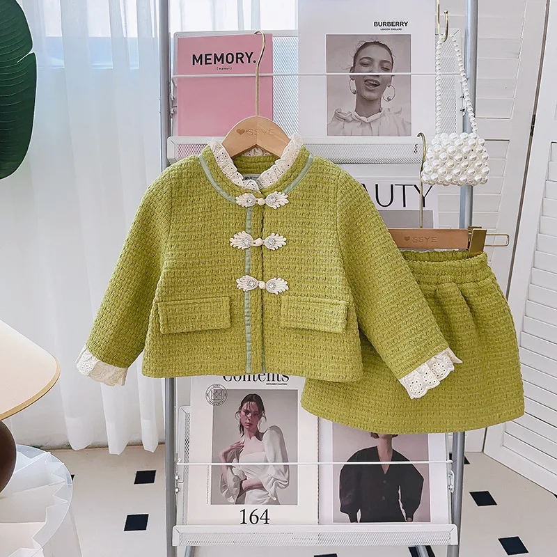 

Children's Set New Spring and Autumn Girls' Long Sleeve Jacket+Two-Piece Skirt
