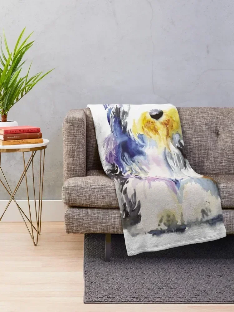 Bearded Collie Watercolour Throw Blanket Designers Custom Weighted Decorative Sofas Blankets