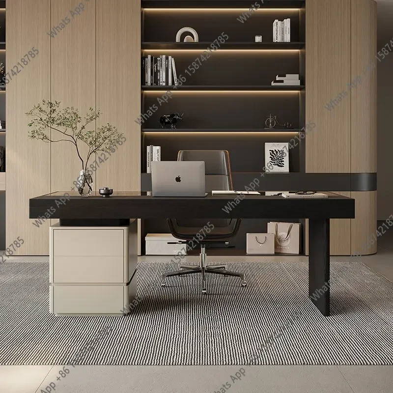 

C X Italian Design High-end Solid Wood Desk Home Minimalist Study Desk Modern Living Room Glass Storage Desk
