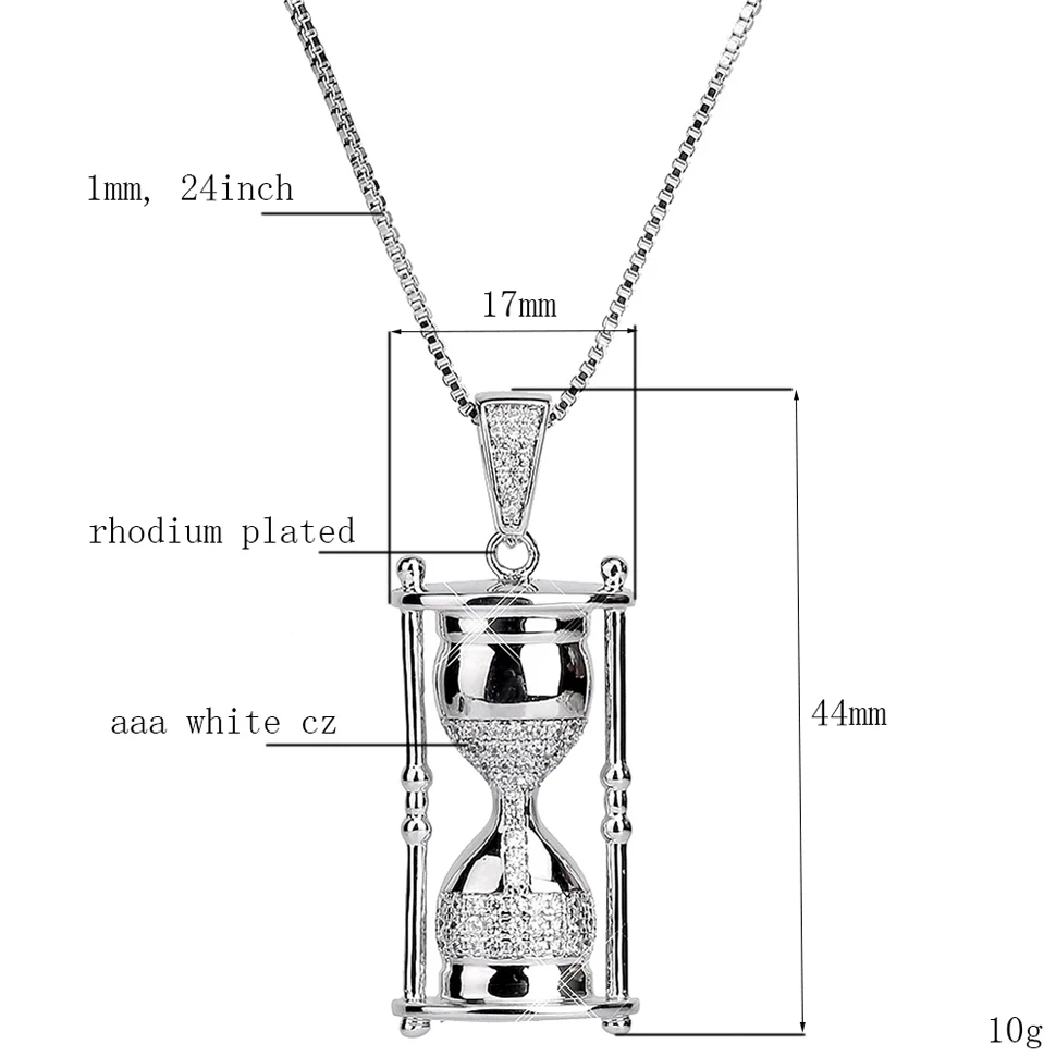 VANAXIN Iced Out Hourglass Pendants Hip Hop Necklaces for Men Shiny Cubic Zircons Fashion Jewelry Gift for Women