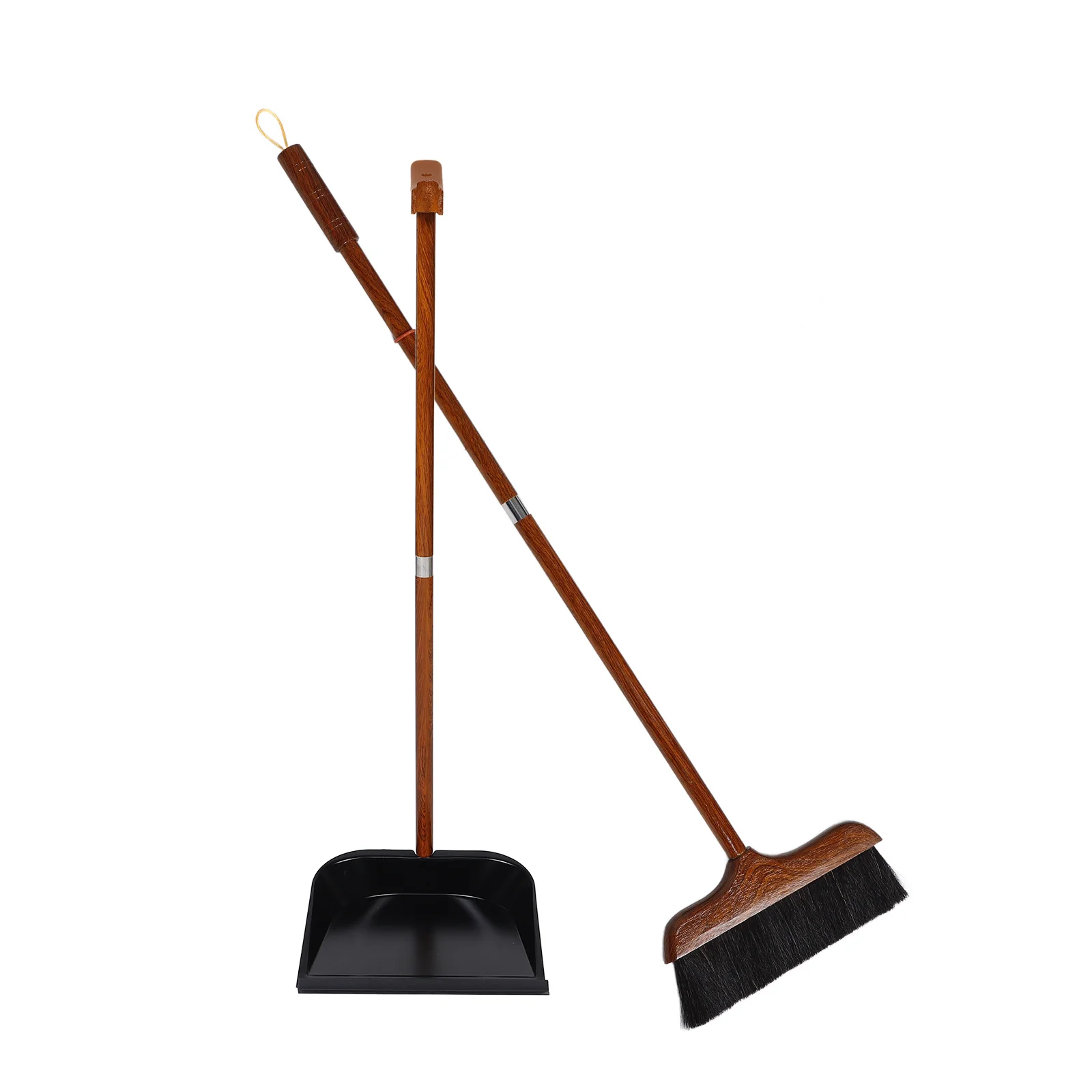 

Long Handle Broom and Dustpan Set Redwood Horsehair Floor Cleaner for Home Kitchen Hair Removal Standing Whisk Broom