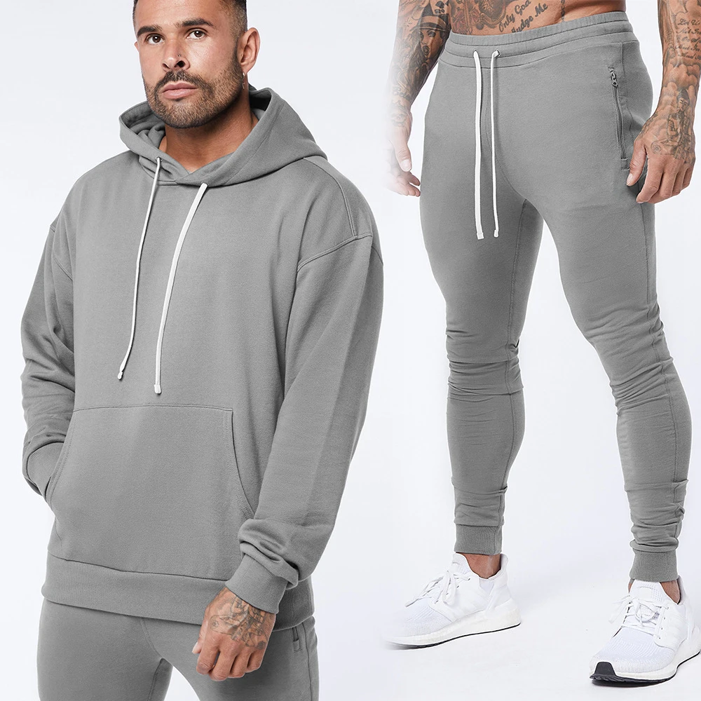 Men's Oversized Pullover Hoodie Gym Sports Fitness Training Clothes Printed Coat Fashion Casual Sweatshirts Sweatpants Sets