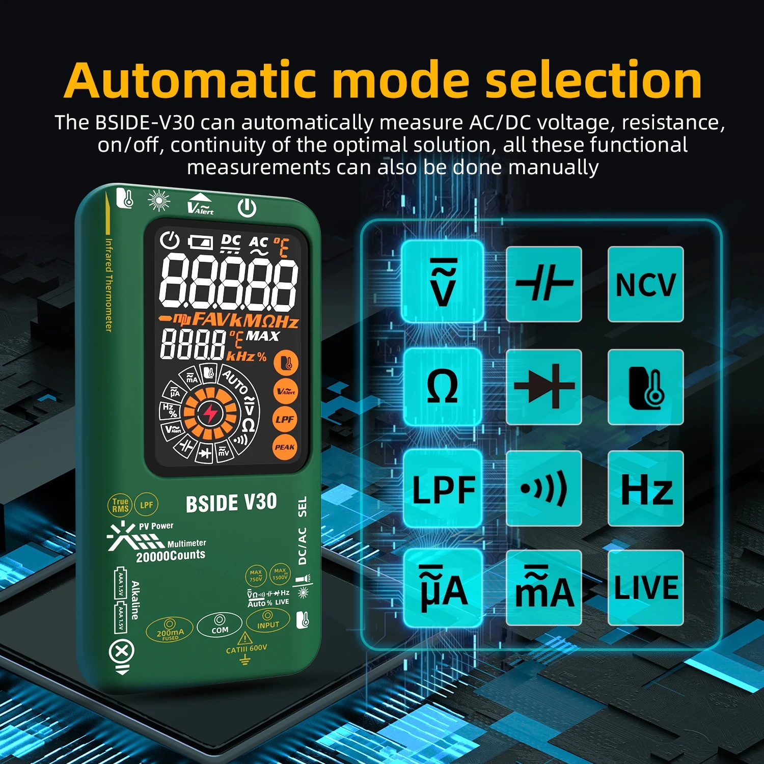 BSIDE V30 Digital Multimeter 20000counts Smart Infrared Temperature Tester T-RMS 1500V DC AC Voltage Rechargeable Multiteter DMM