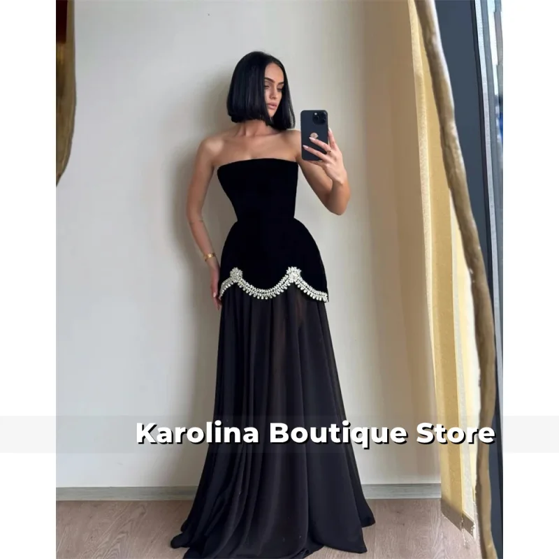 فساتين سهرة على شكل حرف a بدون أكمام كريستال بدون حمالات فساتين رسمية طويلة للنساء فساتين حفلات أنيقة مصنوعة حسب الطلب 2025