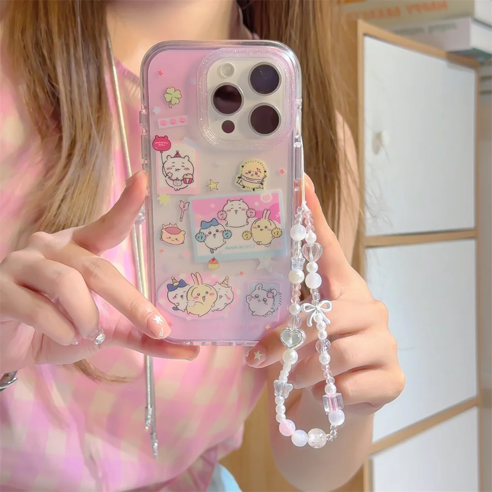 

Japanese Kawaii cartoon rabbit bear girls cute phone case for iPhone 13 14 15 16 Pro Max Lovely Anti-fall Cover Funda with chain