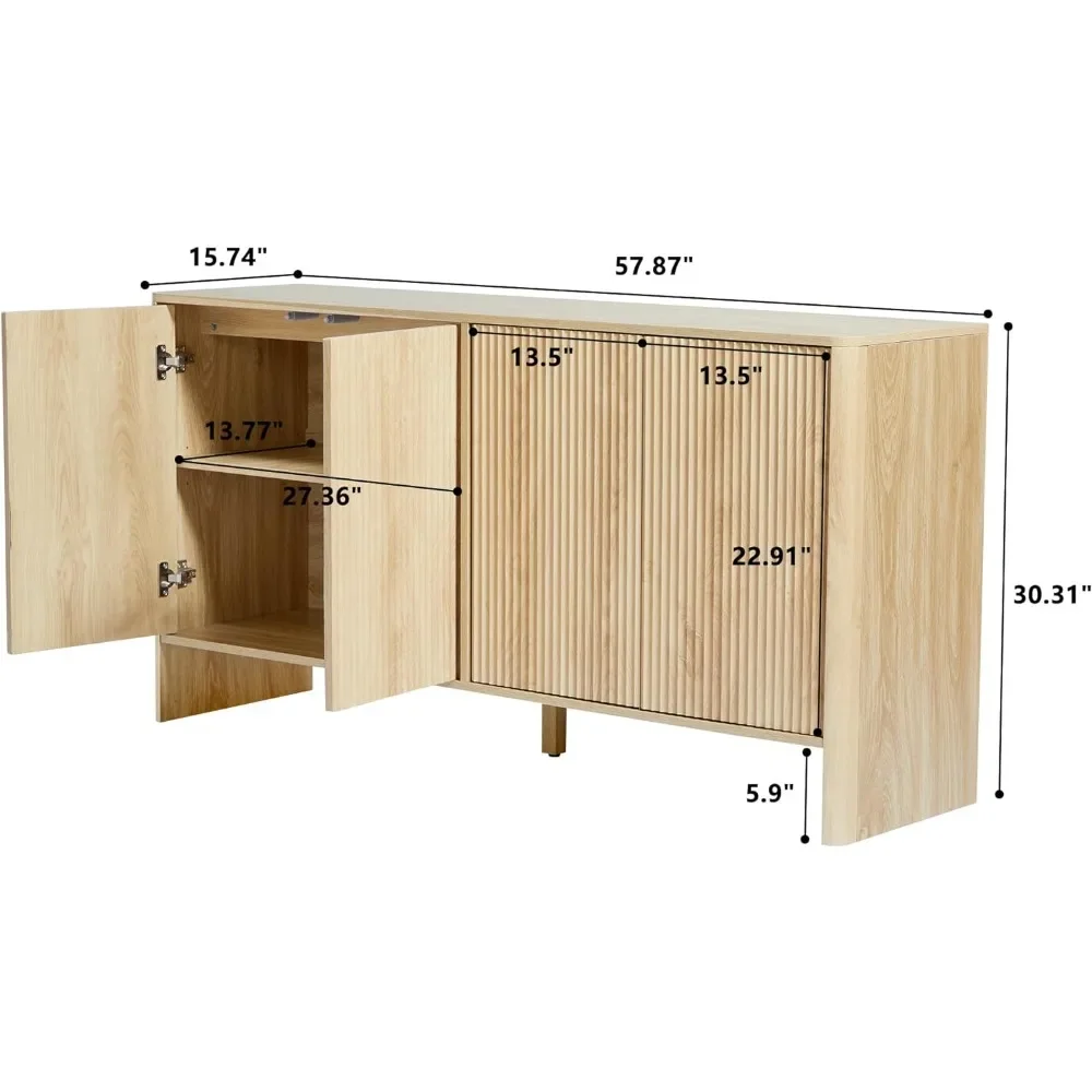 Console Table, Accent Storage Cabinet with 4 Fluted Doors for Living Room Entryway(Natural)