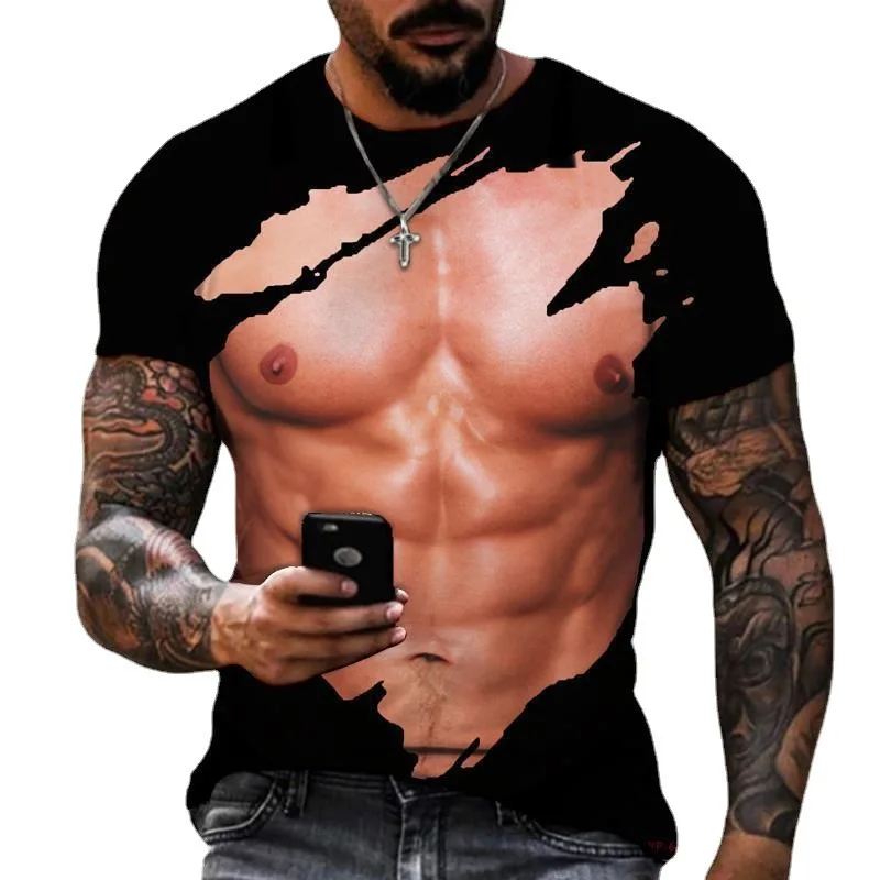 Summer 3D Short Sleeve T-Shirt Personalized Muscle Print 3D Tshirt Novel T-Shirt Casual Comfy Tees For Men's Tops