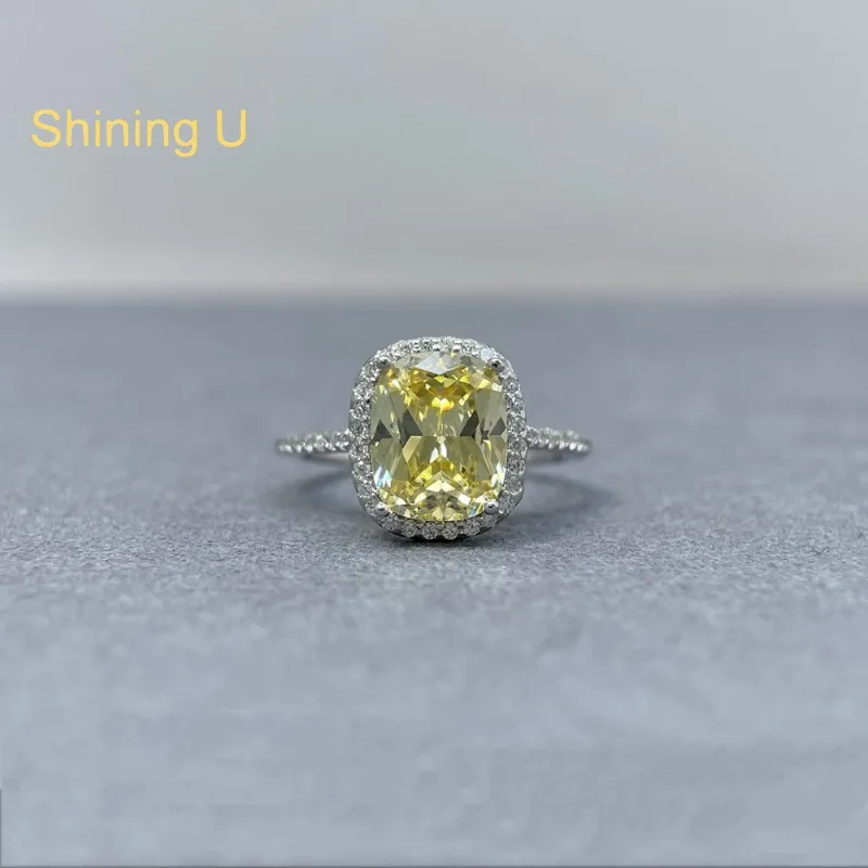 Shining U 925 Sterling Silver 8*10mm Pink Clear High Carbon Diamond Gems Ring for Women Wedding Fine Jewelry
