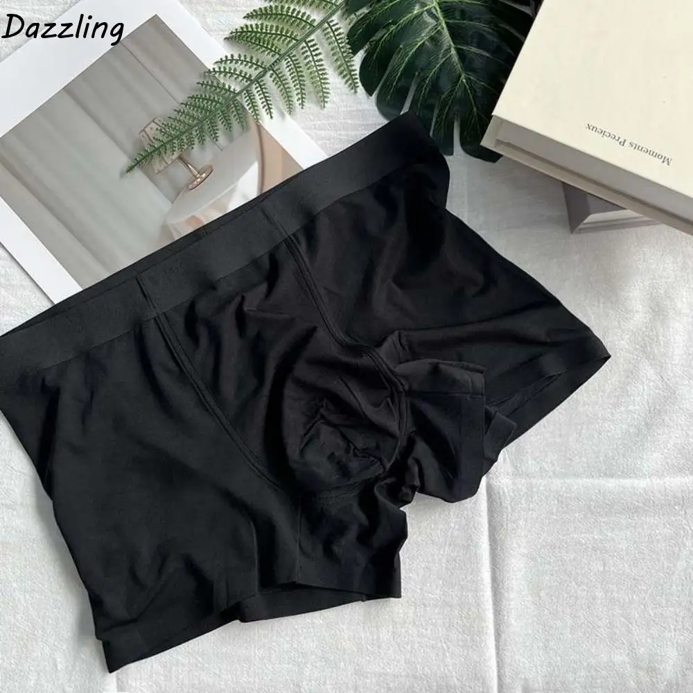 

3PCS Elastic Model Men's Flat Panties Large Size Seamless Boxer Shorts Male Breathable Mid Waist Men Underwear Gifts