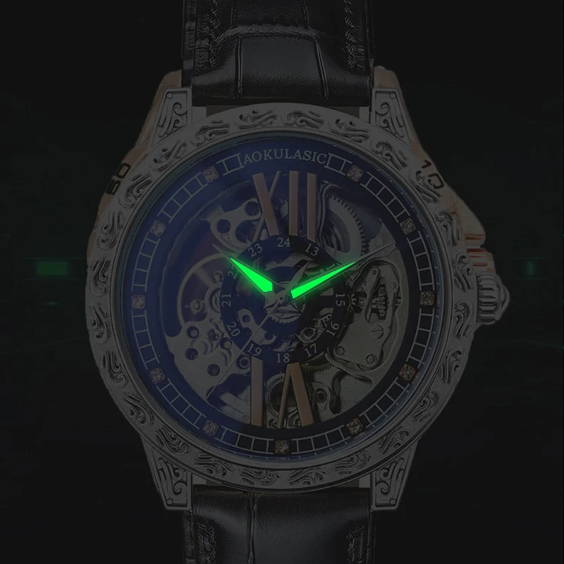 Men New Automatic Watch Luxury Clock Man Fashion Business Luminous Mechanical Waterproof Skeleton Sport Leather Strap Wristwatch