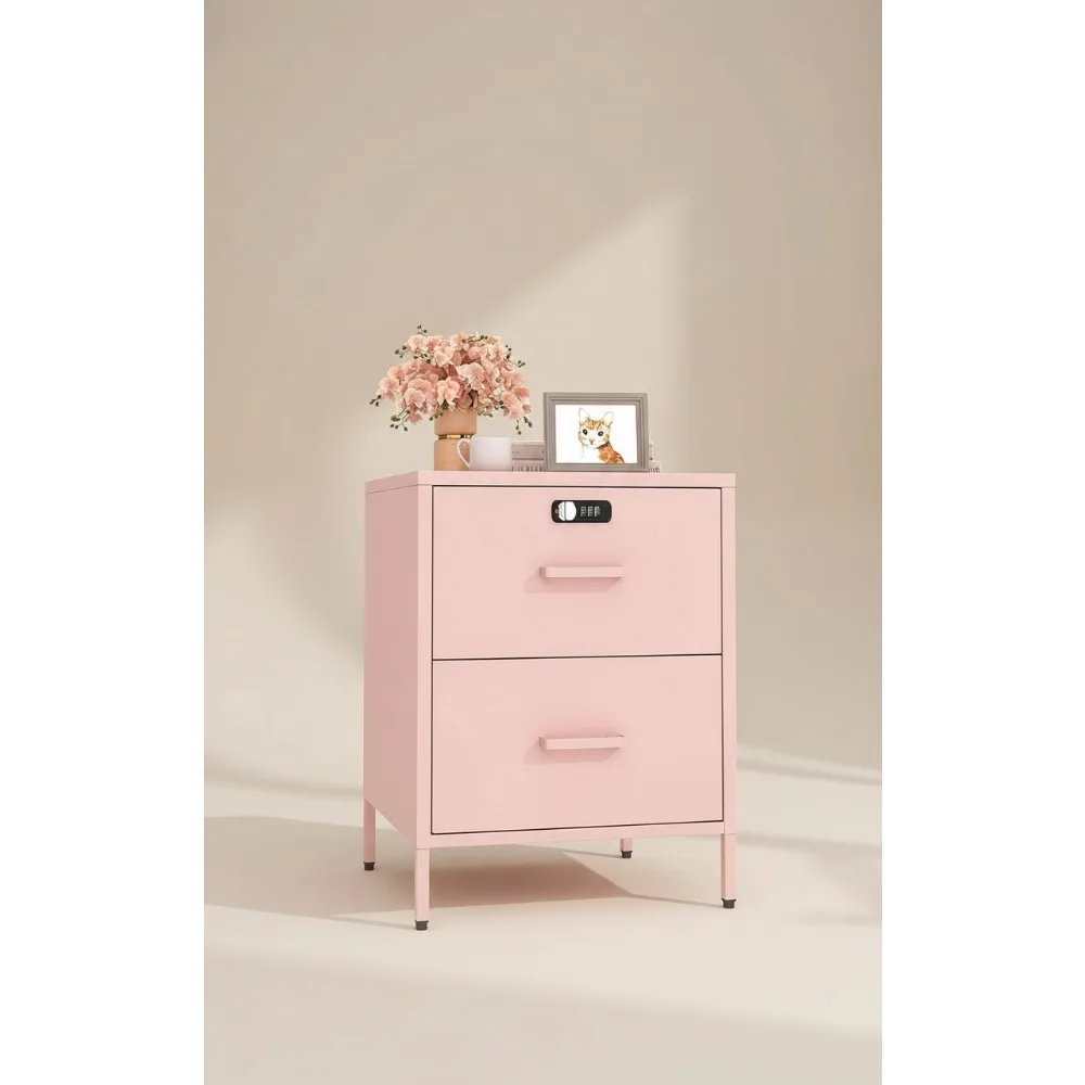 

Розовая металлическая тумбочка с цифровым замком, шкаф для хранения с 2 ящиками для спальни, гостиной, общежития