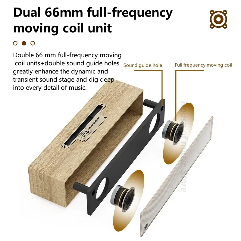 HiFi Stereo Bluetooth 5.3 Speaker Wooden Cabinet, Dual 66MM Drivers,1200mAh Rechargeable,Multi-Device Compatible for TV/Phone/PC