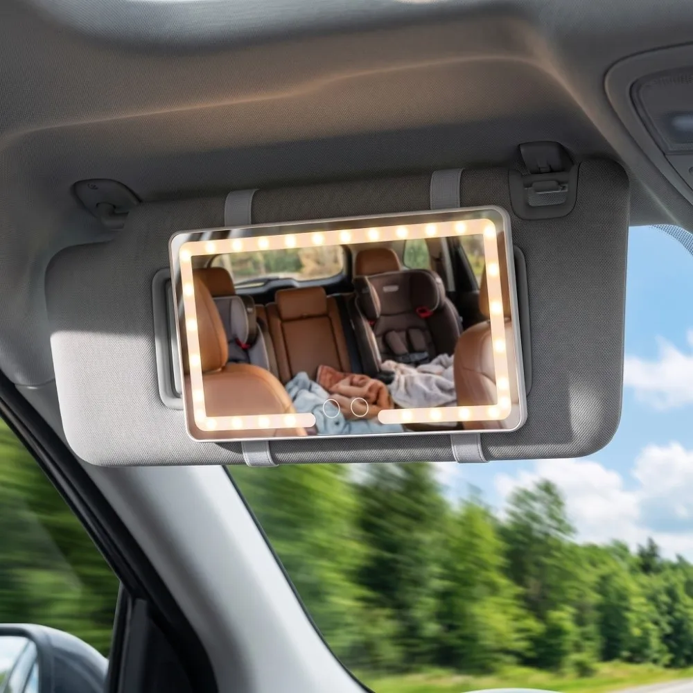Ultra-thin LED Car Vanity Mirror Intelligent Three-color Light Adjustment High-definition Makeup Mirror Dimmable Rechargeable
