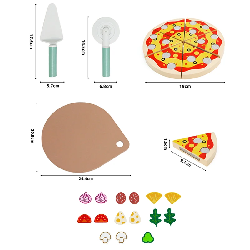 ピザ作りシミュレーション インタラクティブ学習ゲーム 木製ピザおもちゃセット 細かい運動能力の発達と食品認識のため