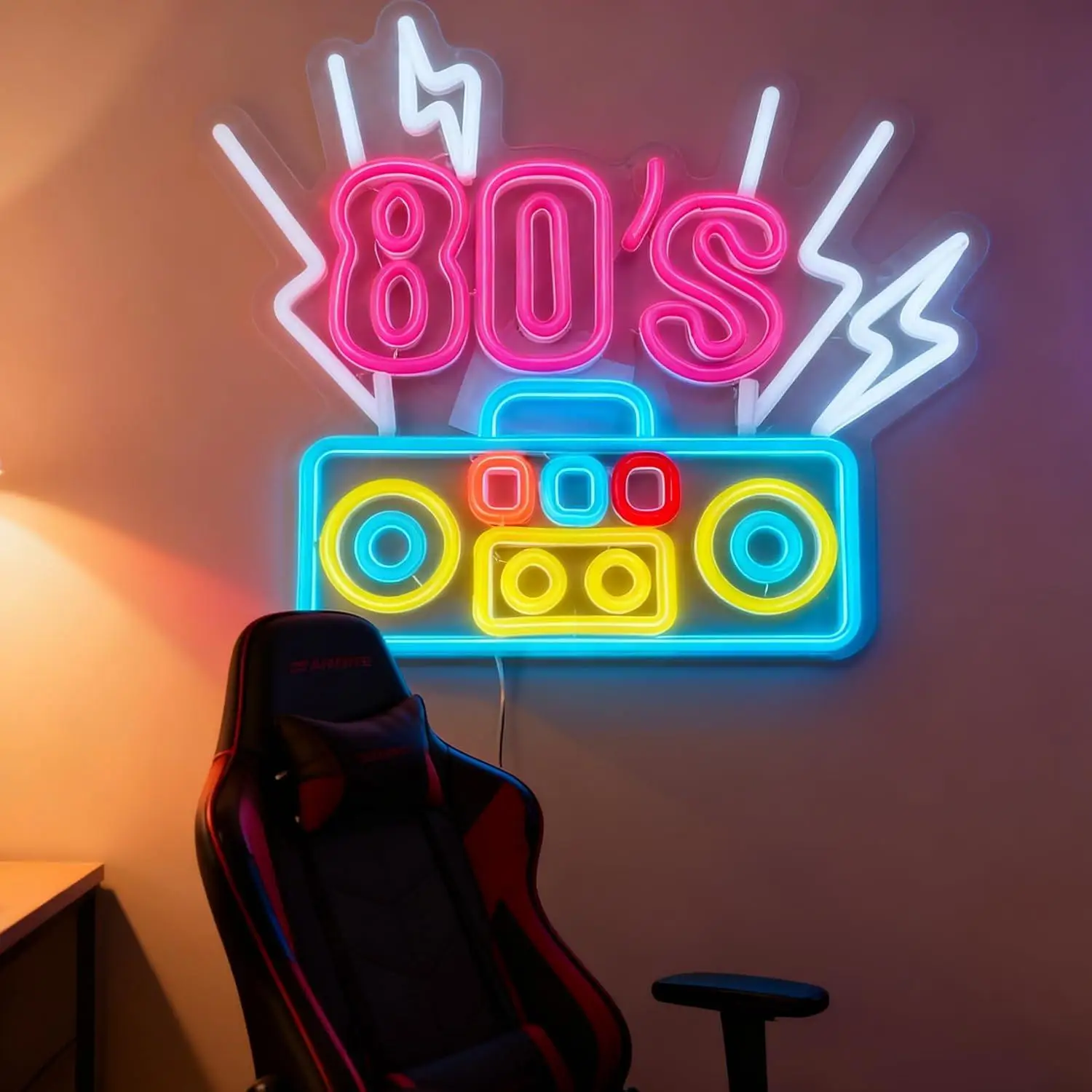 Retro Boombox 80's Neon Sign Dimmable LED Light For 80s Theme Party Retro Bar Bedroom Game Room Wall Decor Atmosphere Lighting