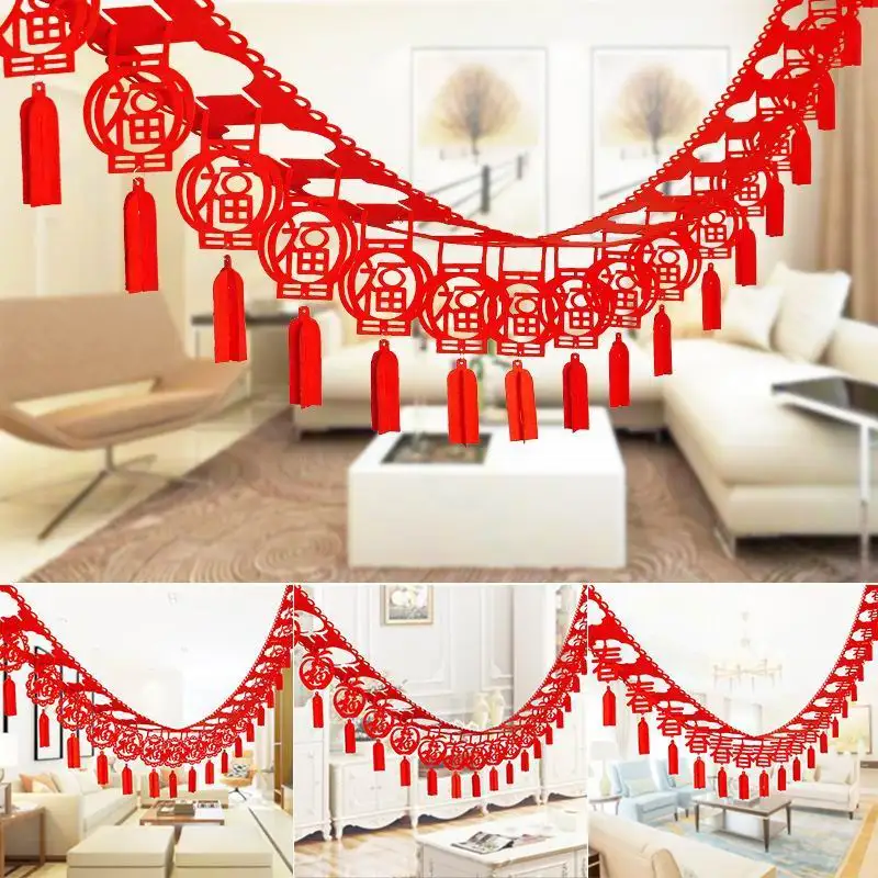 DIY non-woven chinese new Year Traditional Spring Festival FU CHUN banner Hanging flags ornament party decorations