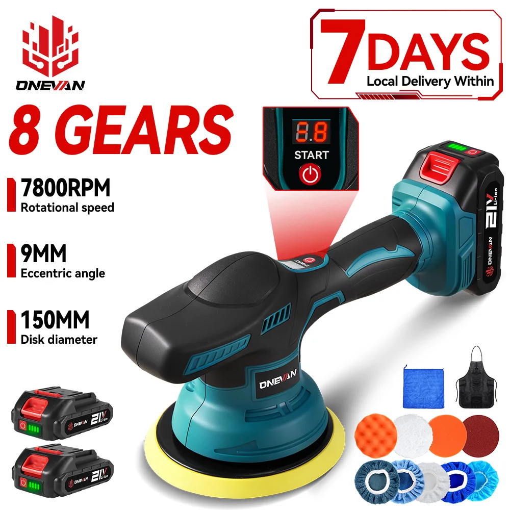 ONEVAN 8 Gears Electric Car Polisher 7000RPM Cordless Handheld Polishing Waxing Sanding Power Tools For Makita 18V Battery Pin