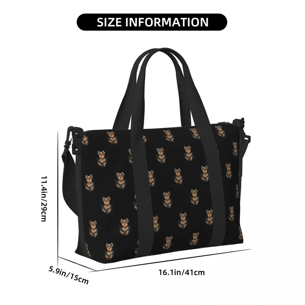 Custom Yorkshire Terrier In Pocket Tote Bag Women Big Capacity Funny Yorkie Gym Beach Travel Bags