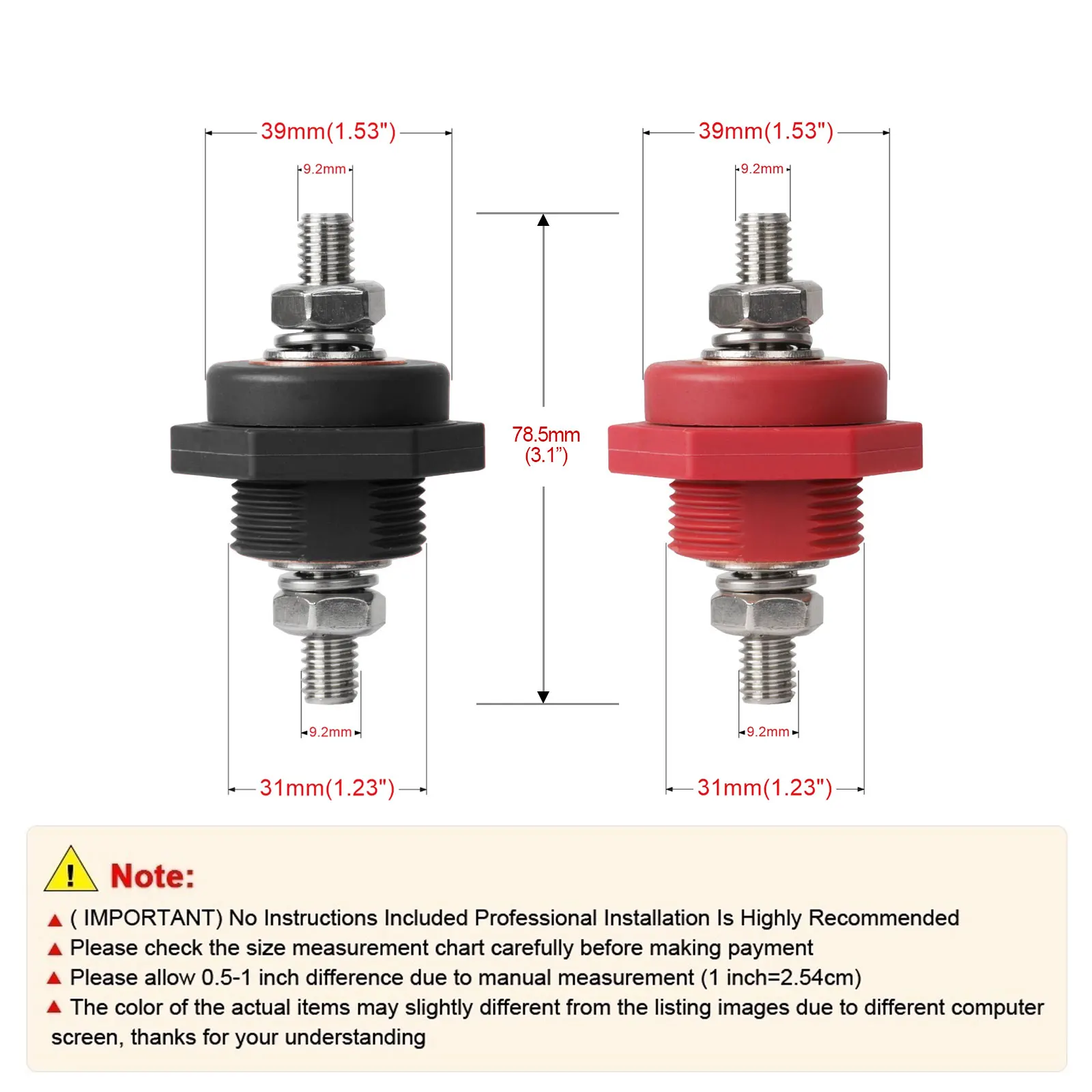 300A 48V DC Stud Battery Power Junction 3/8'' Post Connectors Brass Replacement Terminal Kit for Car Camping RV Truck Boat