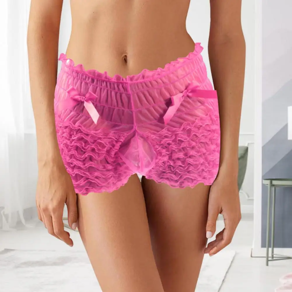 Men's High Waist Lace Panties with Bowknot