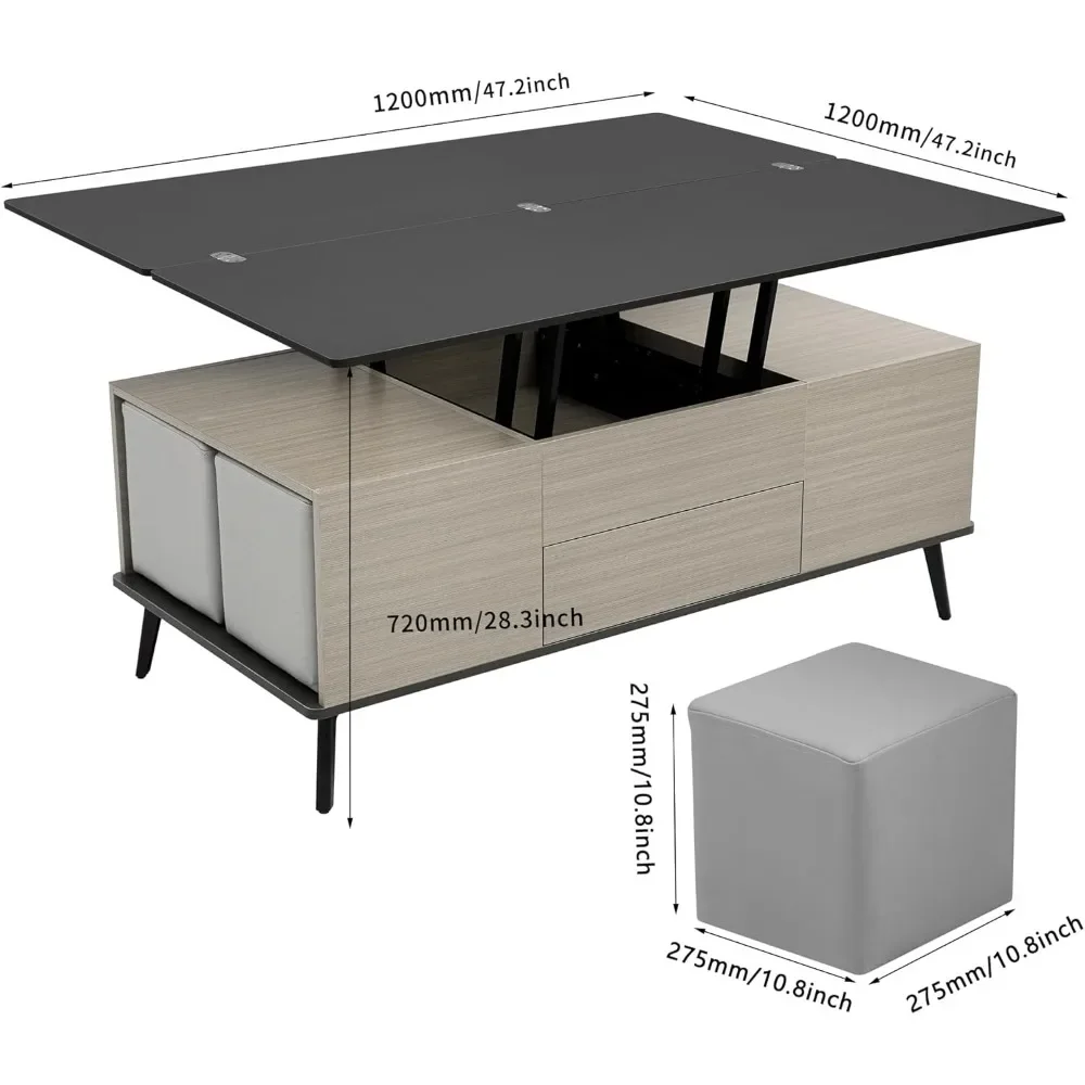 Coffee Table with 4 Stools, Convertible Living Room Tables with Storage, 5 Pieces Lift Top Coffee Table Set