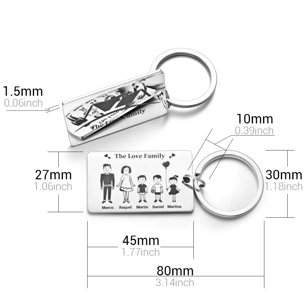 Porte-clés personnalisé en acier inoxydable poli miroir pour parents et enfants, porte-clés familial, porte-clés du nom des membres, cadeau