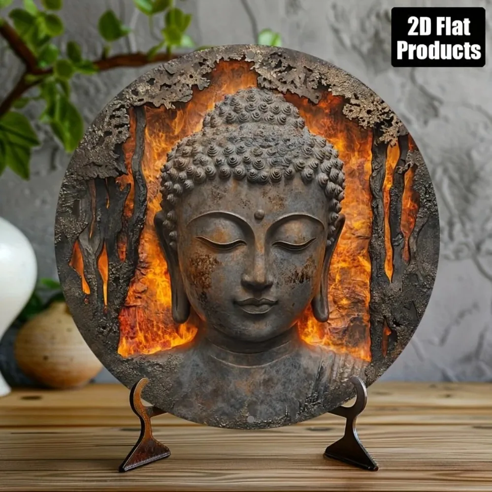 Dekoratives Metallschild mit Buddha-Kopf |   Von Zen inspirierte Heim- und Bar-/Küchendekoration