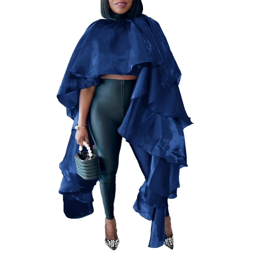 S10981 섹시한 캐주얼 새틴 루스 케이프 스타일 풀오버 셔츠 디자이너 겸손한 봄 Femme 2025 여름 드레스 가운 Vestido 여성 파티