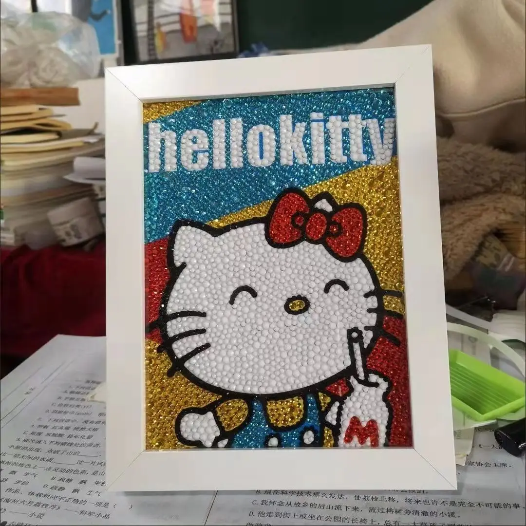 Pełny diamentowy kryształowy diamentowy obraz Hello Kitty Sanrio dziecięca kreskówka Diy wklej obraz punktowy wiertło kryształowa dekoracja