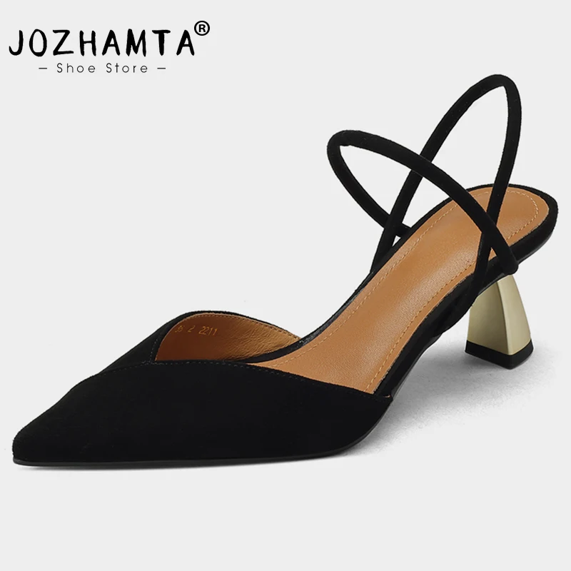 JOZHAMTA Size 33-40 Women Sandals Sexy Summer High Heels Shoes For Women 2023 Real Leather Rome Elegant Party Chunky Sandalias