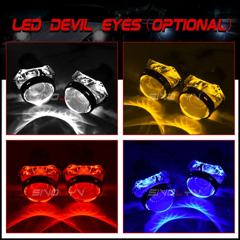 Sinolyn 3 Inch F1 Bi Xenon Projector Lenses D2S D1S D3S D4S Car Lights For Hella 3R G5 Headlight Lens RGB Devil Eyes Retrofit