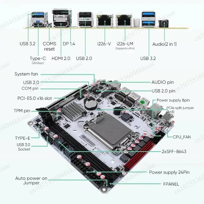 8-Bay NAS Motherboard, LGA1700 Socket for 12/13/14th Gen CPU, 3 NVMe, 2.5G LAN