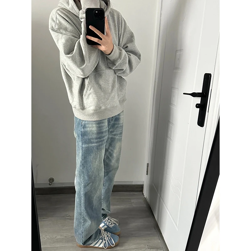 

Cleanfit Light Blue American Sle Men's Jeans Summer High Street Vibe Straight Leg Pants mid Waist Cotton Blend Denim