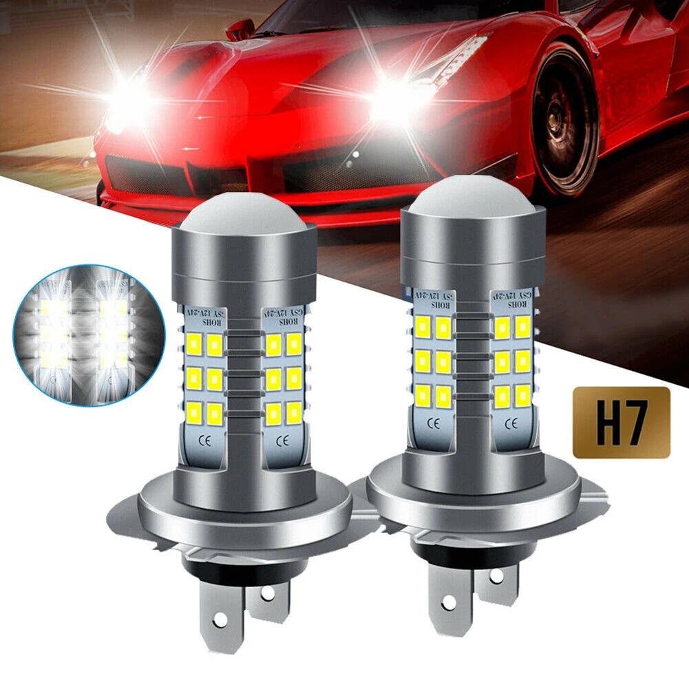 2pcs H7 LED Headlight Bulb Kit High/Low Beam Super Bright 6000K White Car Accessories Universal H7 Auto Lamps Headlights