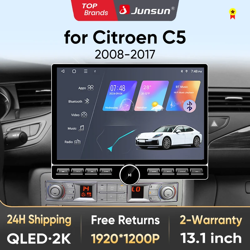 Junsun 13,1″ QLED Wireless CarPlay Android Auto Autoradio für Citroen C5 2008-2017 Auto Intelligente Systeme DSP SWC RDS GPS FM BT