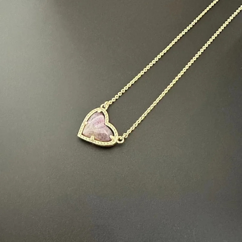 

Ari Europe and the United States fashion love heart-shaped amethyst stone necklace collarbone chain female