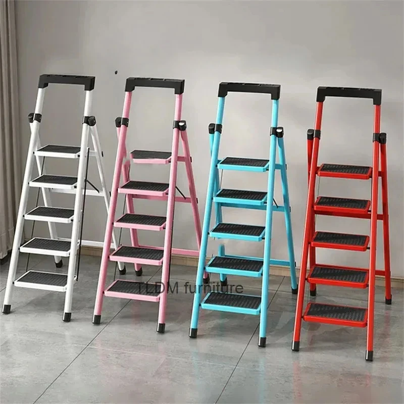 Multifunctional Kitchen Step Stool Safety Folding Ladders Carbon Steel Thickened Indoor Herringbone Stair Telescopic Ladder