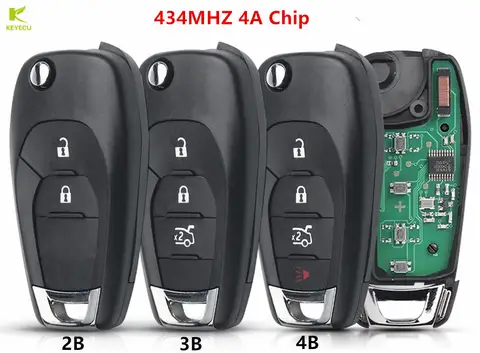 KEYECU-교체용 원격 플립 키 FOB 433.92MHz, 4A 칩 2/3/4 버튼 포함, Chevrolet Cruze Spark Sonic Tracker Onix RS 용