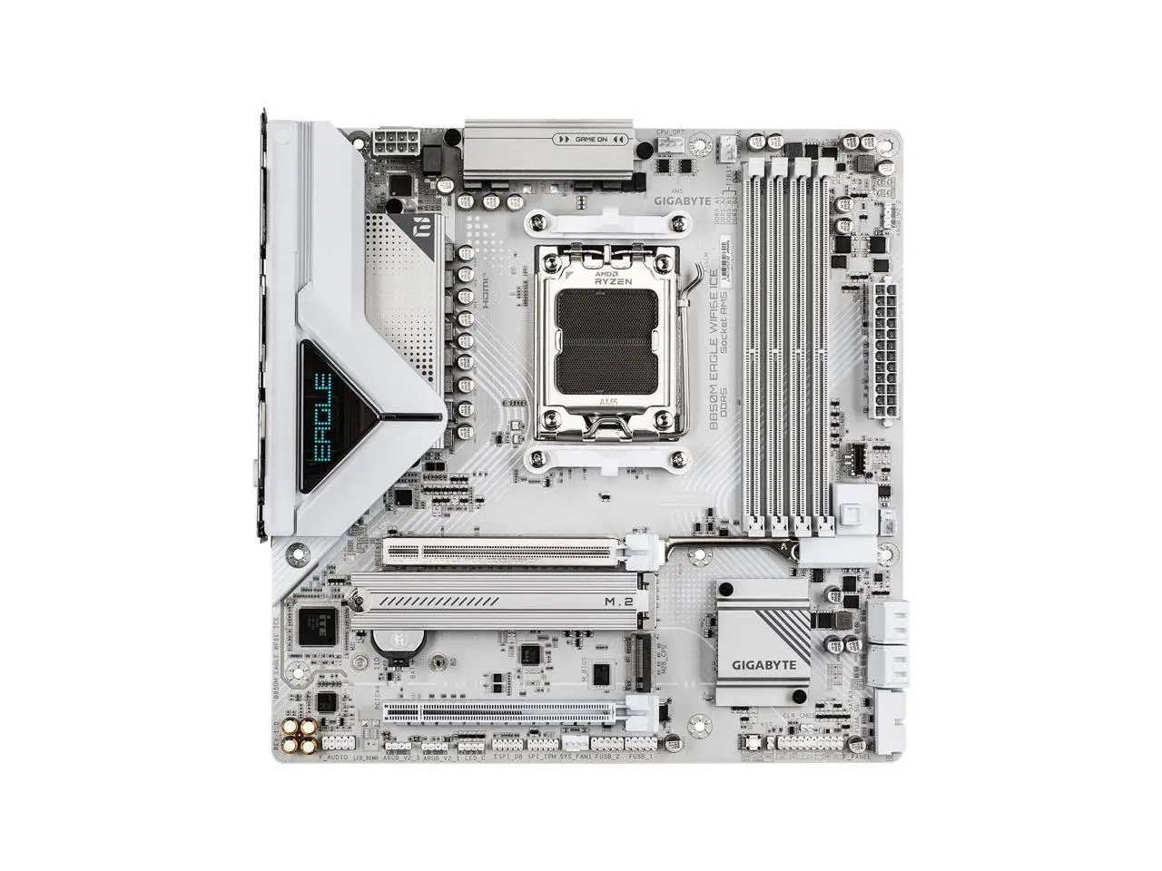 GIGABYTE B850M EAGLE WIFI6E ICE AMD AM5 Motherboard, M-ATX, DDR5, 2x M.2, PCIe 5.0, USB-C, USB 3.2 Gen 2, WIFI6E, 2.5GbE LAN, EZ-Latch, Wi-Fi EZ-Plug