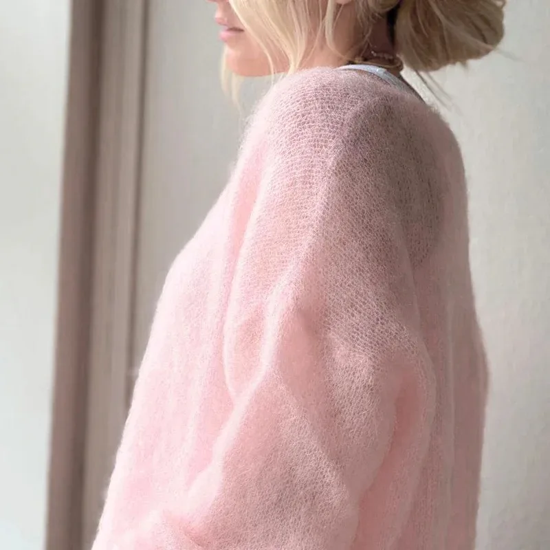 

Свободный крой для весны, осени и весны, женский мягкий пуловер с v-образным вырезом, свитер, повседневный светло-розовый
