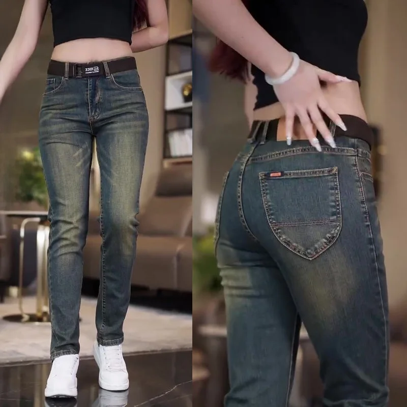 

Retro High-End Men's Jeans Straight Leg Elastic Versatile Waed Long Trendy Jeans Spring Autumn Sle Classic Straight Fit